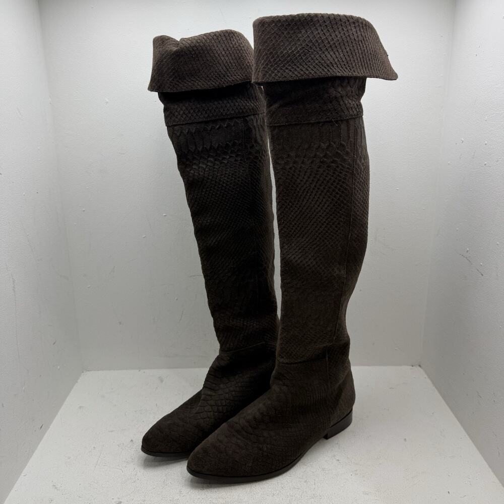 Seychelles Anthropologie Brown Victory Croc Over The Knee Boots Suede Size 7